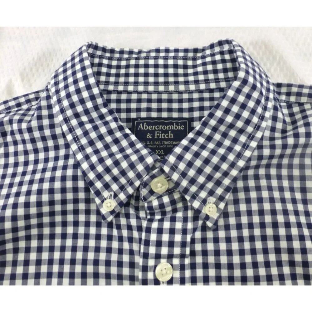 Abercrombie & Fitch Navy Blue‎ Gingham Check Button Down Casual Shirt Xxl Preppy